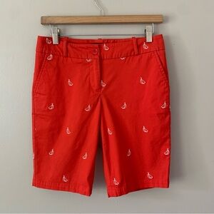 Talbots Relaxed Chino Red Bermuda Shorts Sailboat Embroidered Size 2p Petite